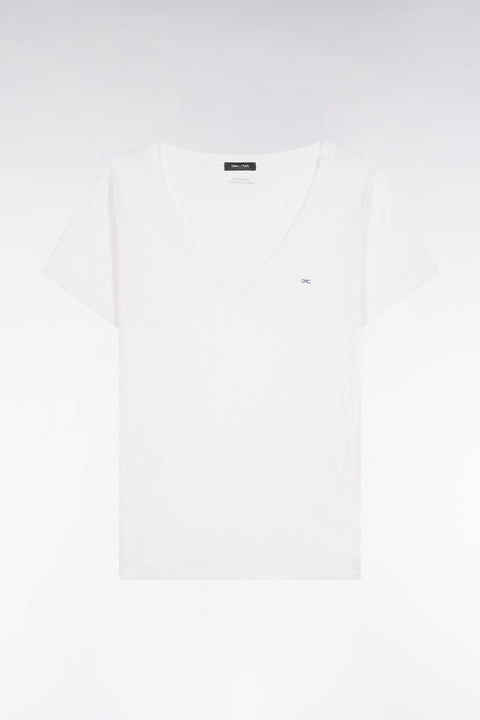 T-shirt à manches courtes en coton Pima blanc col V - Image 2