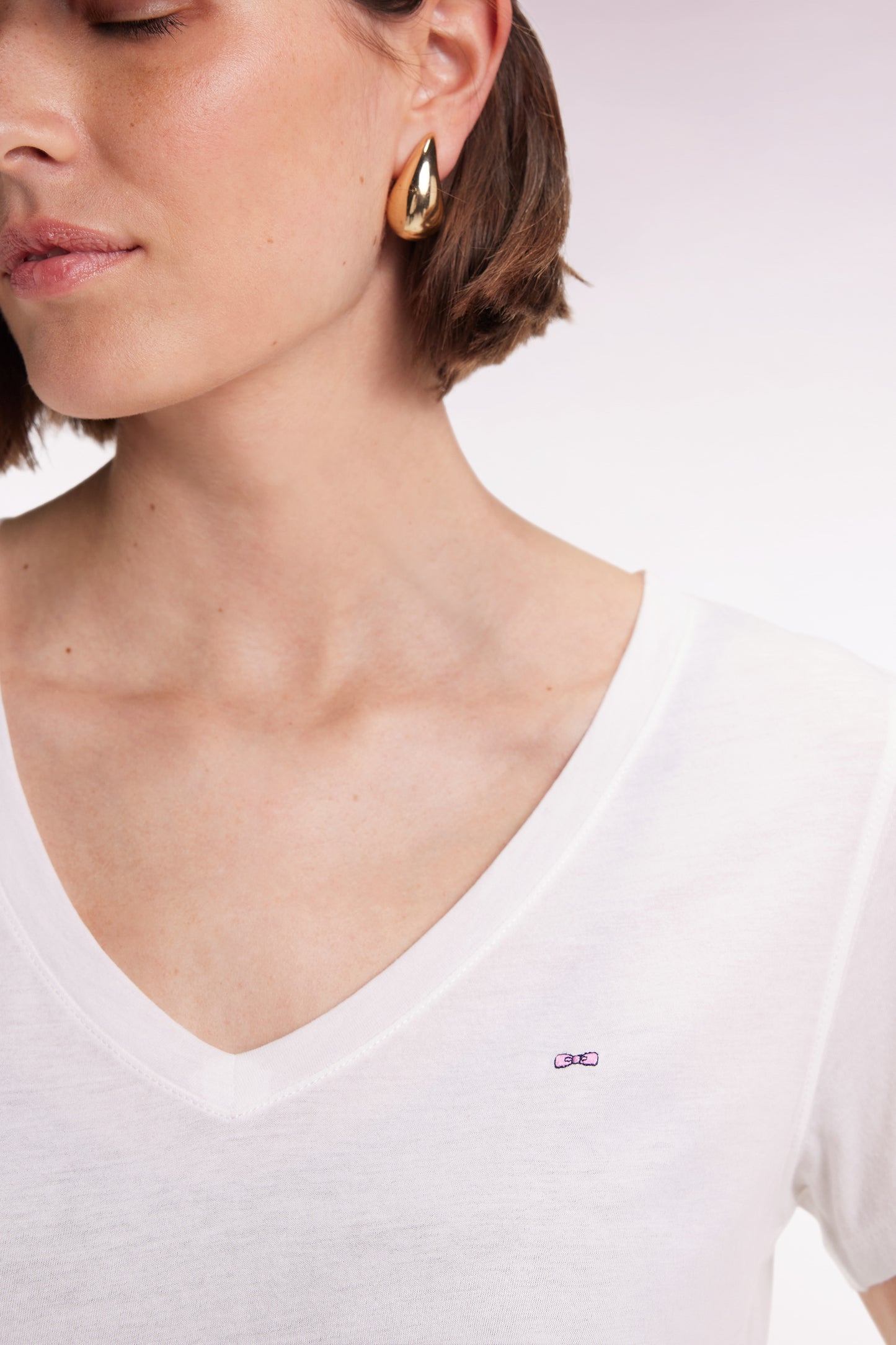 T-shirt à manches courtes en coton Pima blanc col V