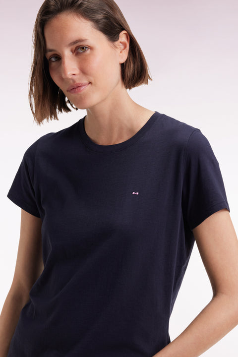 T-shirt à manches courtes en coton Pima marine col rond - Image 3