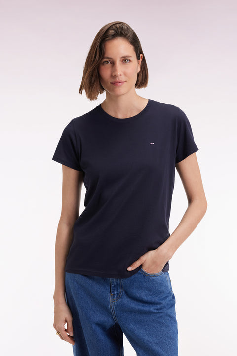 T-shirt à manches courtes en coton Pima marine col rond - Image 1