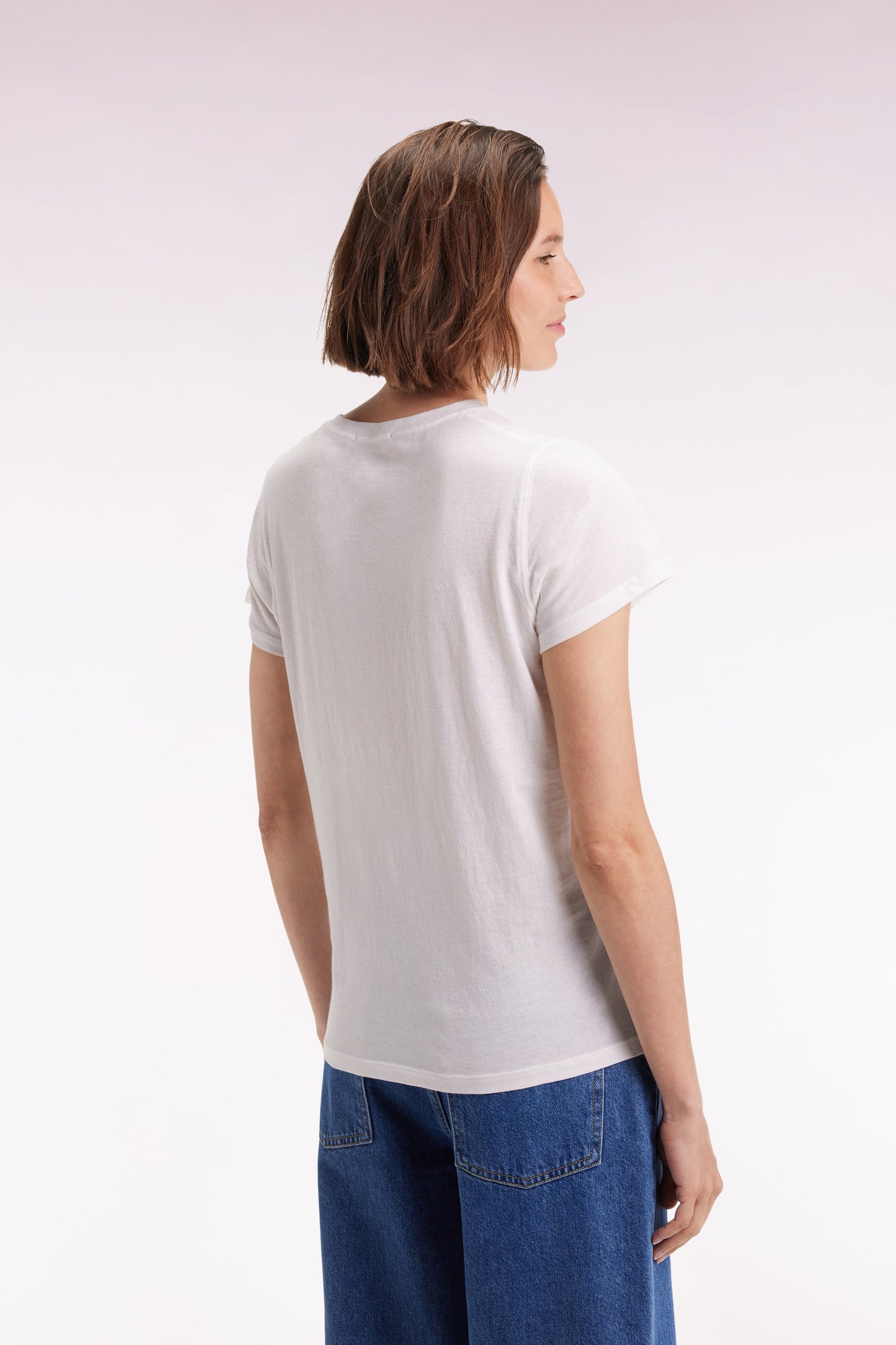 T-shirt à manches courtes en coton Pima blanc col rond