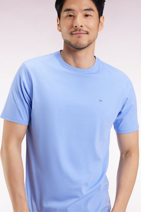 Short-sleeved round-neck T-shirt in sky blue Pima cotton - Image 1