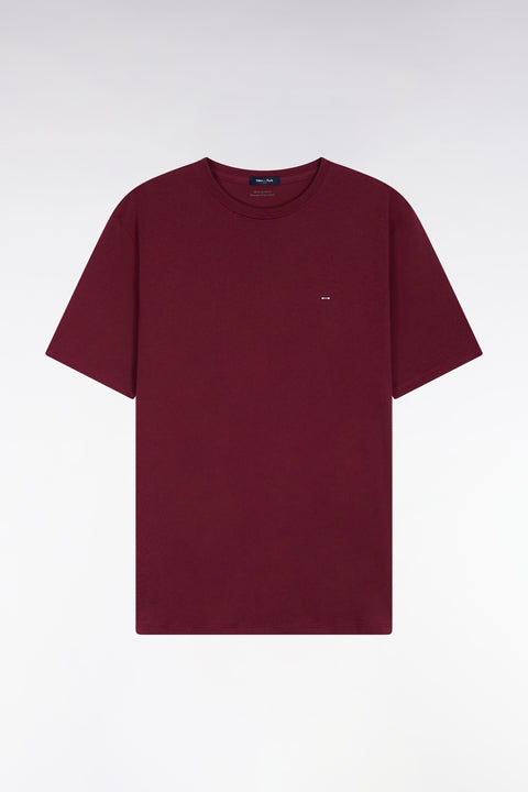 Short-sleeved round-neck T-shirt in burgundy Pima cotton - Image 2