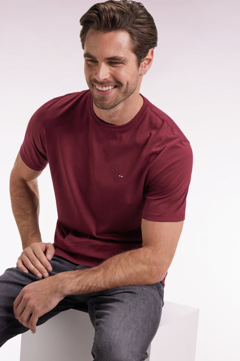 Short-sleeved round-neck T-shirt in burgundy Pima cotton - Image 1