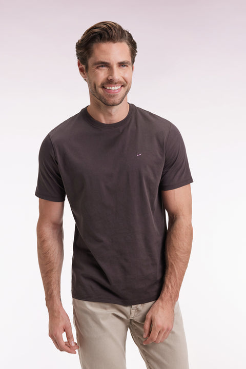 Short-sleeved round-neck T-shirt in brown Pima cotton - Image 3