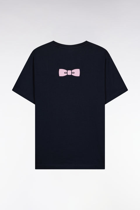 Short-sleeved T-shirt with embroidered back in navy Pima cotton - Image 2