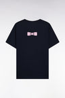 Short-sleeved T-shirt with embroidered back in navy Pima cotton