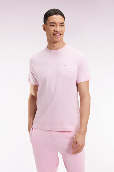 Short-sleeved T-shirt with embroidered back in pink Pima cotton - Image 3