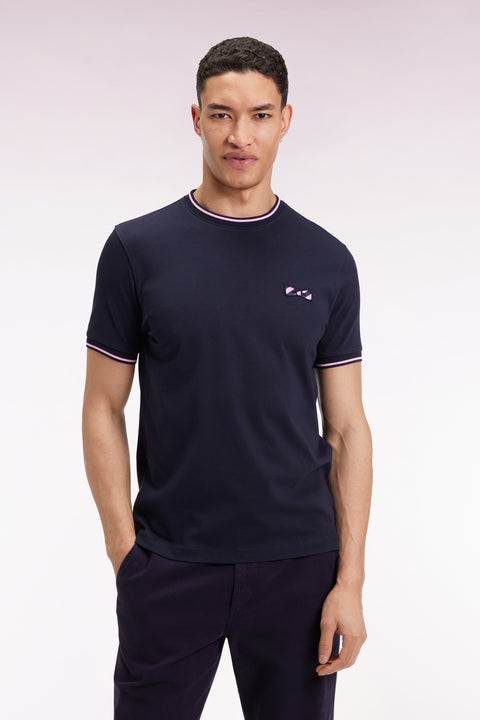 Short-sleeved navy cotton T-shirt - Image 3