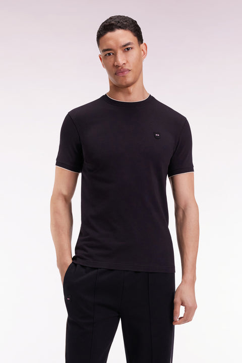 T-shirt à manches courtes en coton stretch noir coupe ajustée - Image 1