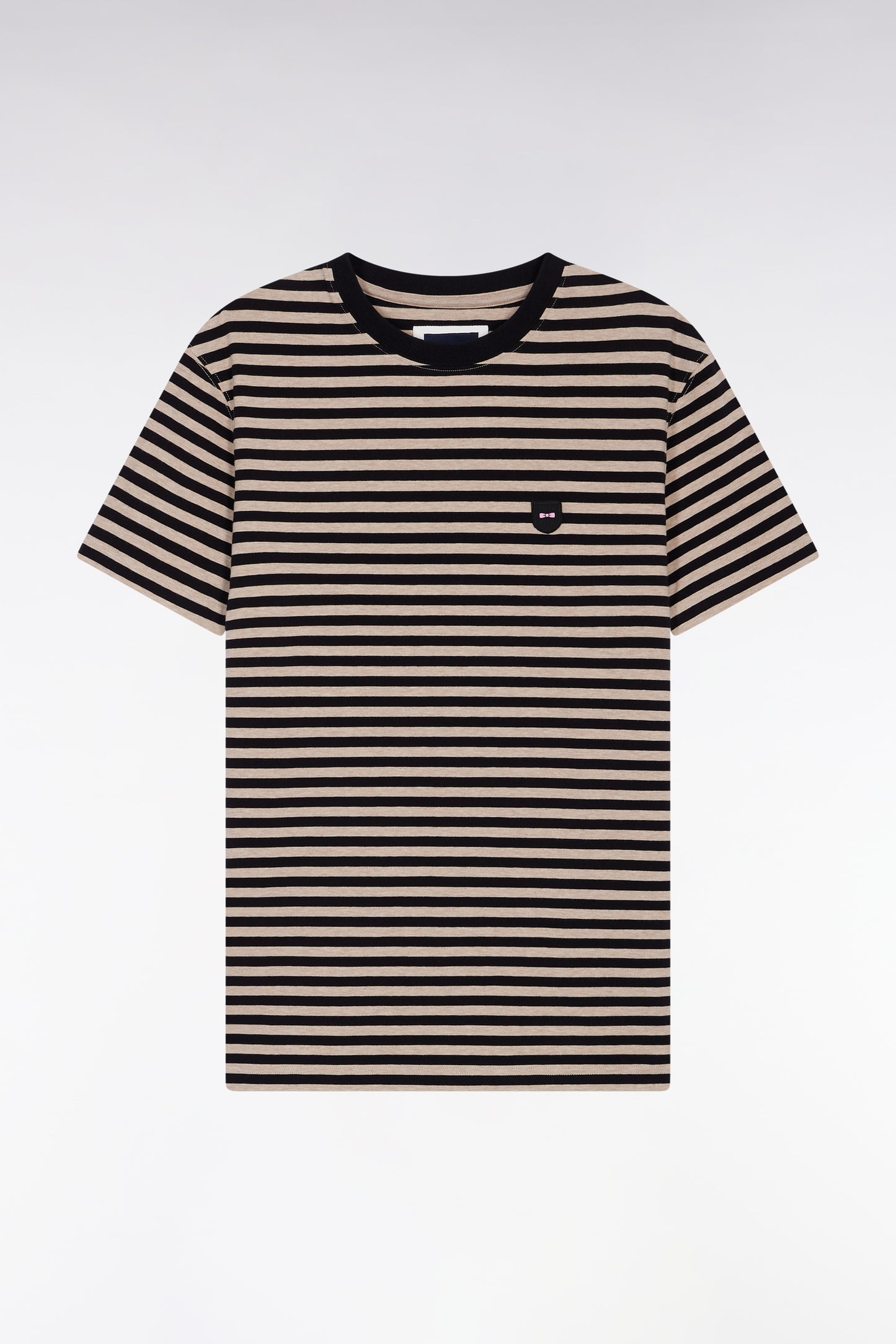 T-shirt à manches courtes en jersey de coton rayé marine et marron