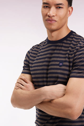 Short-sleeved T-shirt in navy striped cotton jersey