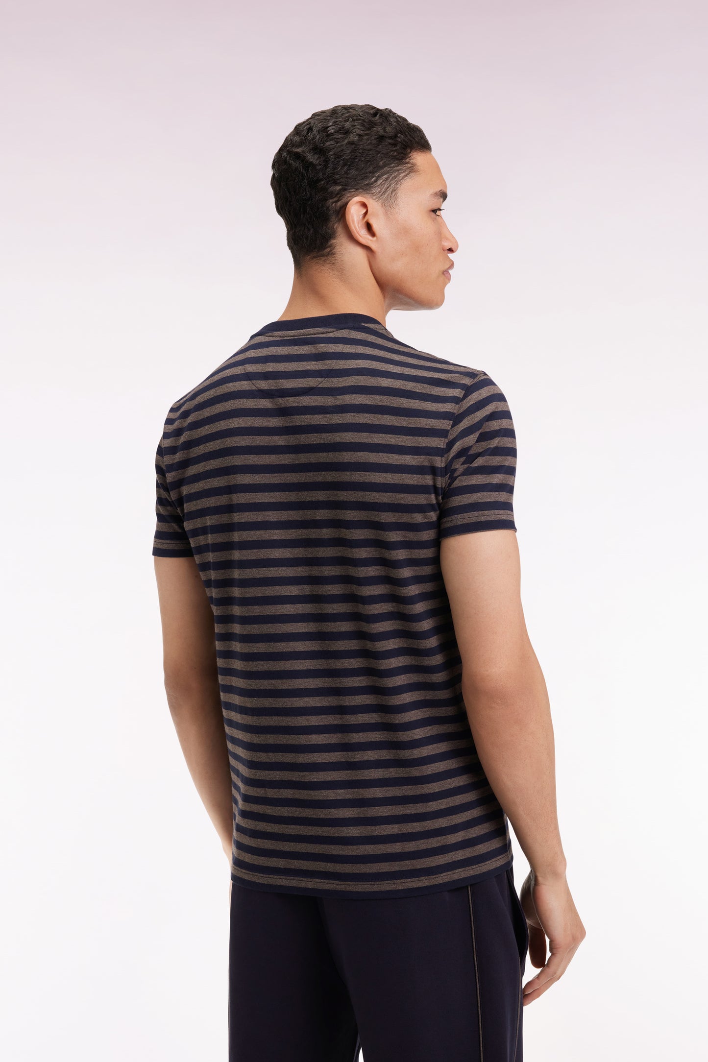 T-shirt à manches courtes en jersey de coton rayé marine