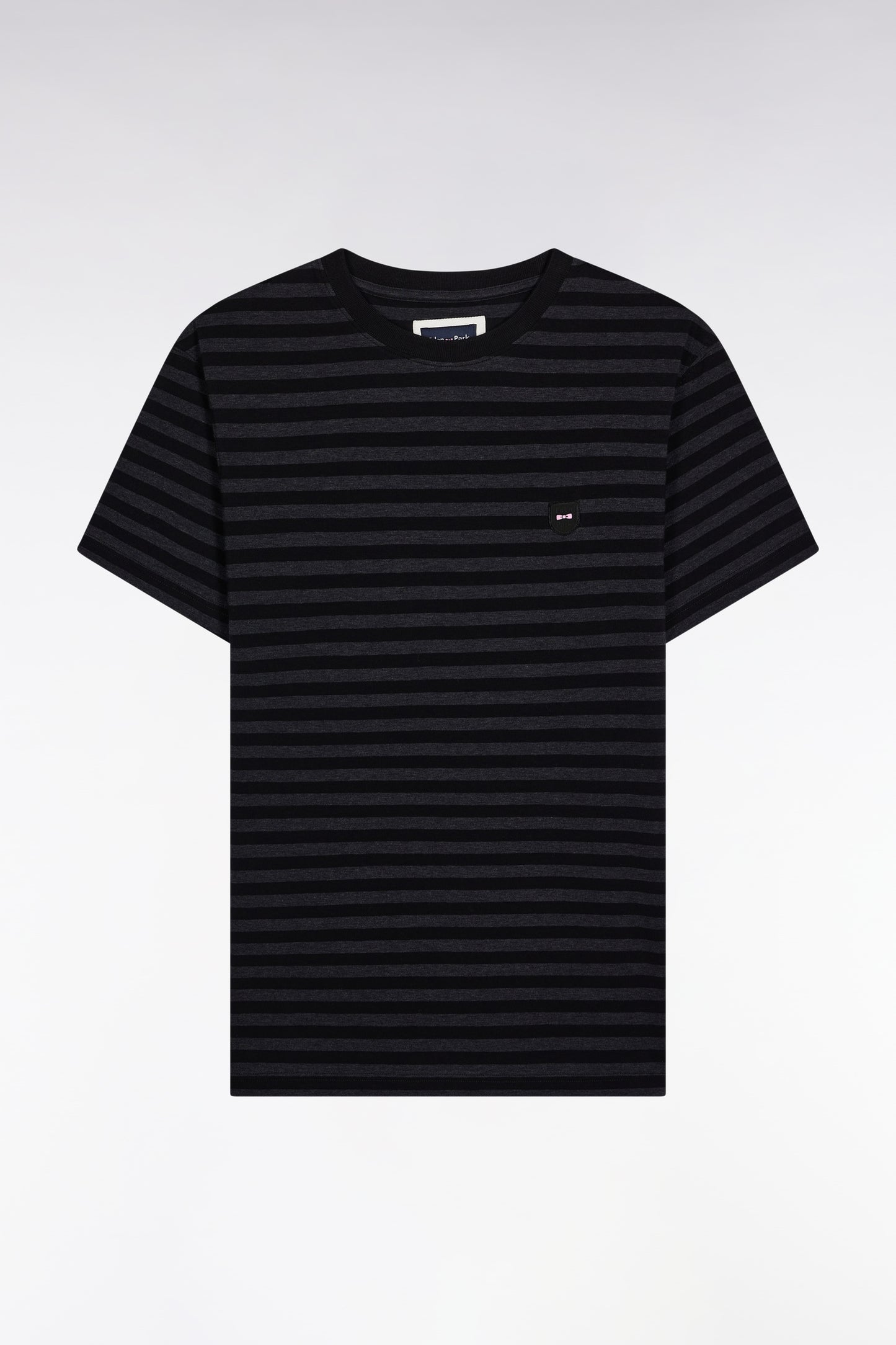 T-shirt à manches courtes en jersey de coton rayé noir et gris