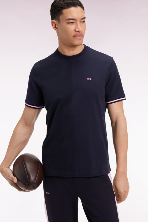 Relaxed fit round-neck T-shirt in navy cotton jersey - Image 1