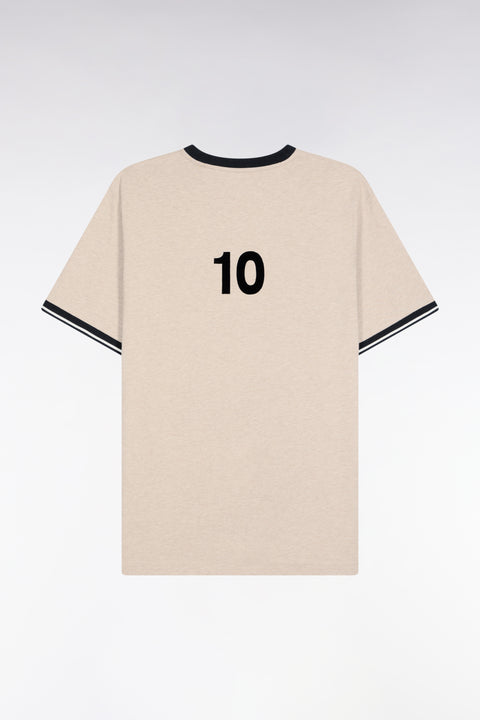 Beige and navy cotton short-sleeved T-shirt New Zealand - Image 2