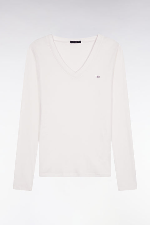 T-shirt à manches longues en coton Pima côtelé blanc coupe slim - Image 2