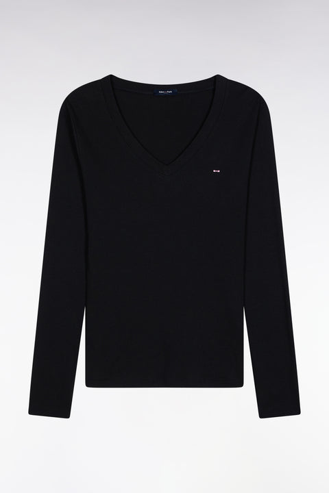 T-shirt à manches longues en coton Pima côtelé noir coupe slim - Image 2