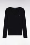 Long-sleeved T-shirt in black ribbed Pima cotton, slim fit