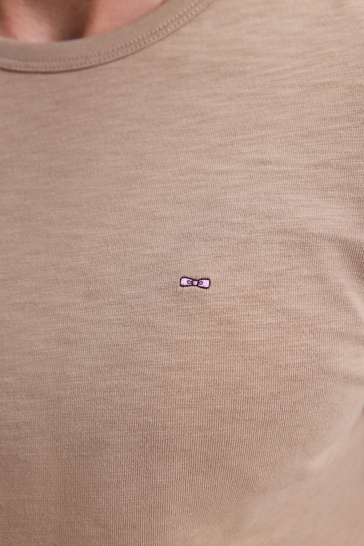 Long-sleeved T-shirt in beige slub cotton