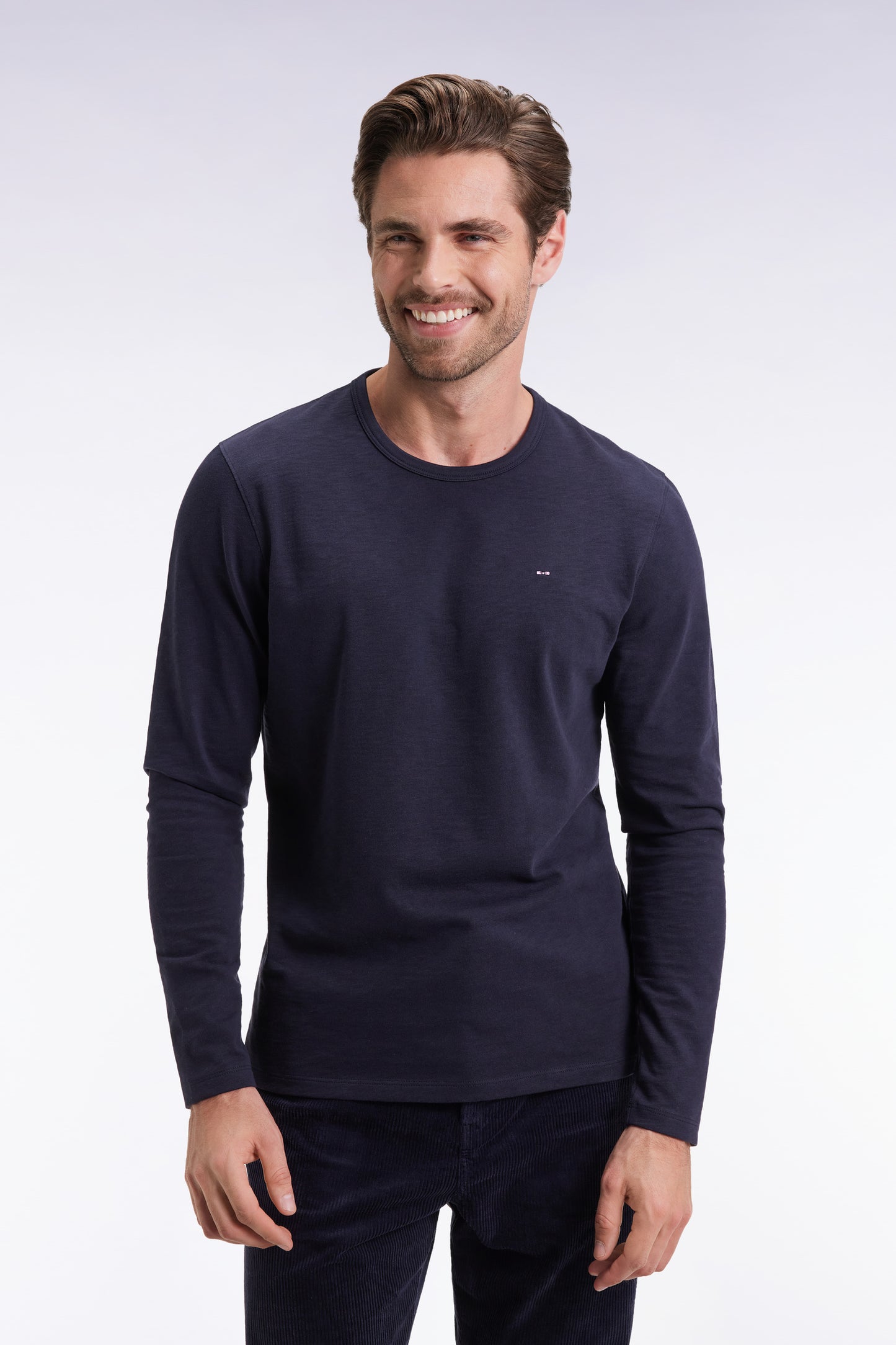 Long-sleeved T-shirt in navy slub cotton
