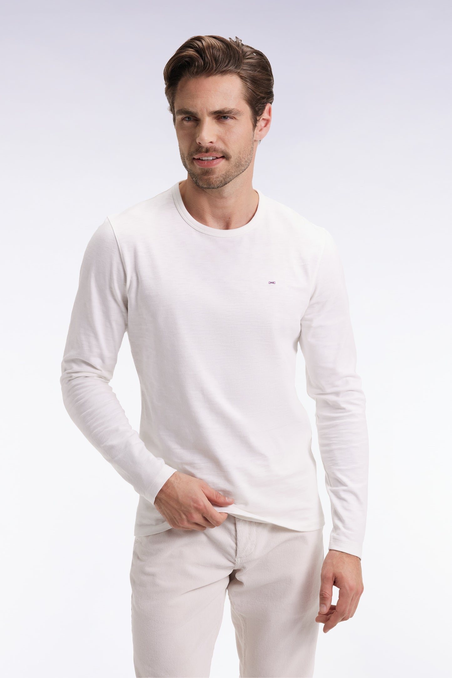 T-shirt à manches longues en coton slub écru