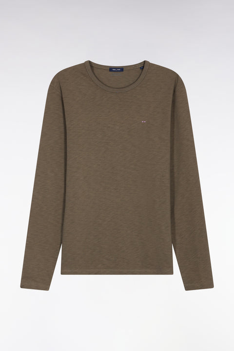 Long-sleeved T-shirt in khaki slub cotton - Image 2