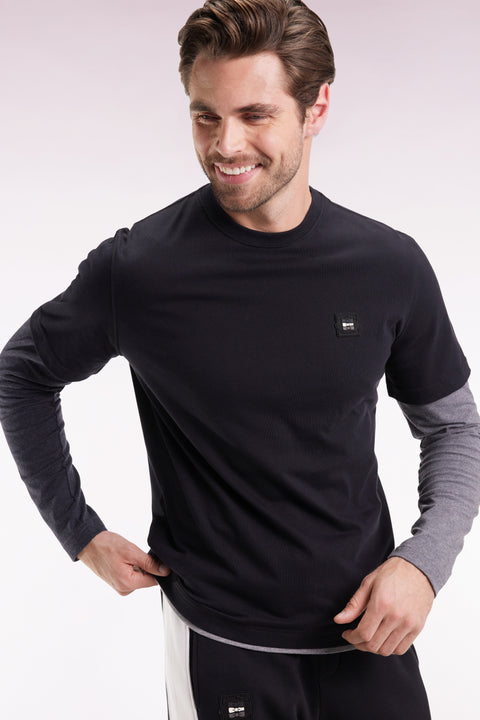 Long-sleeved black cotton T-shirt - Image 1