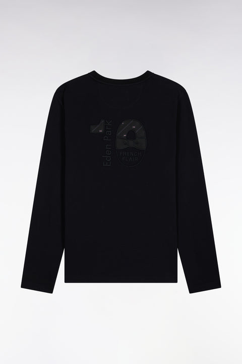 Long-sleeved round-neck T-shirt in black cotton - Image 2