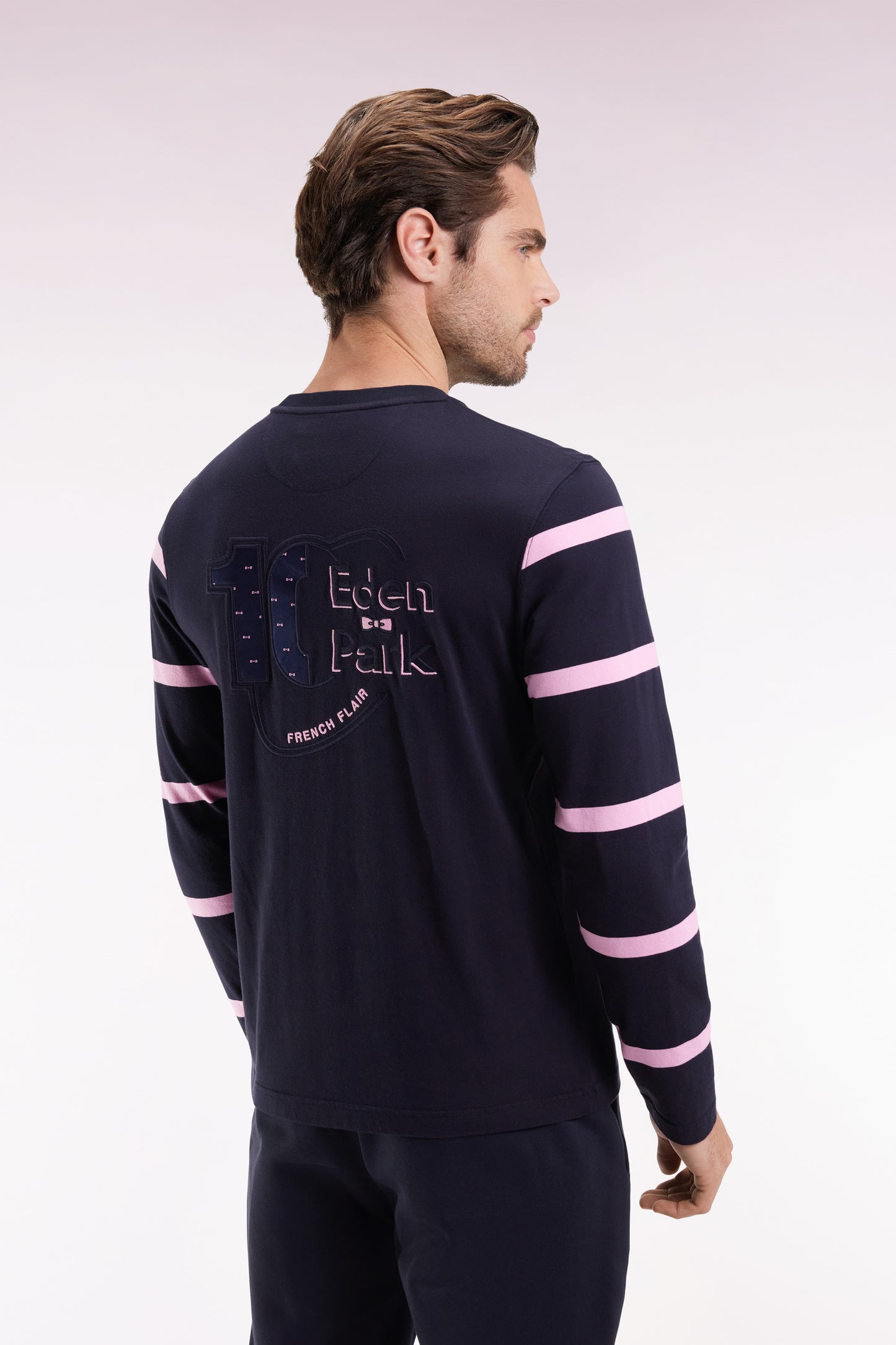T-shirt à manches longues en coton marine à manches rayées