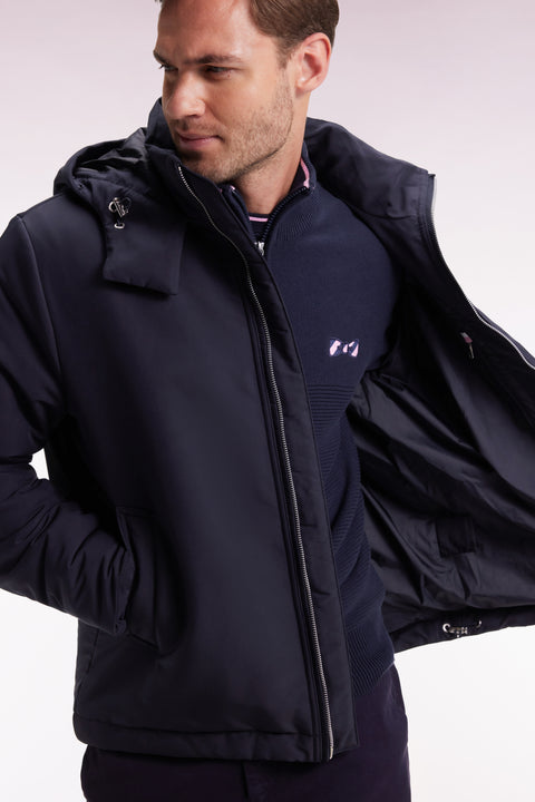 Navy windproof jacket with hood - Image 1