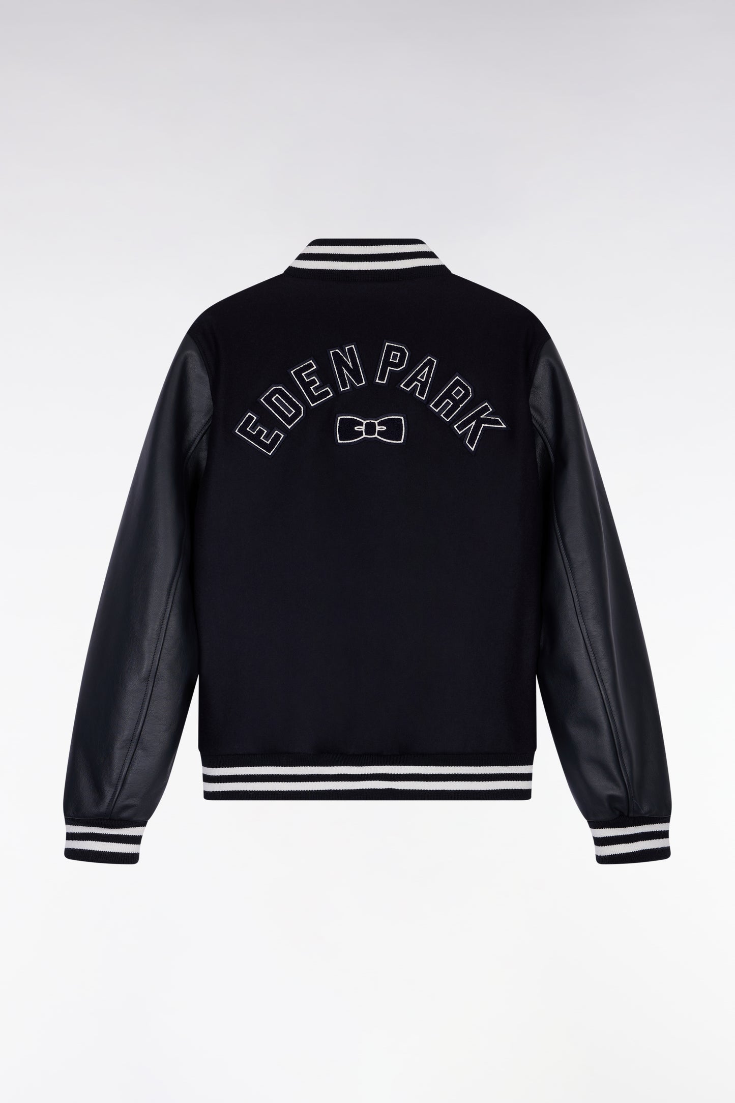 Blouson teddy bimatière manches cuir marine