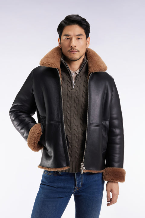 Black woolly jacket with brown collar - Image 3