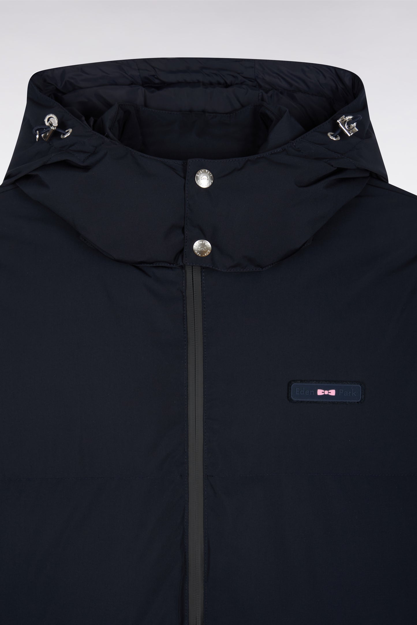 Doudoune en nylon matelassé marine à capuche amovible