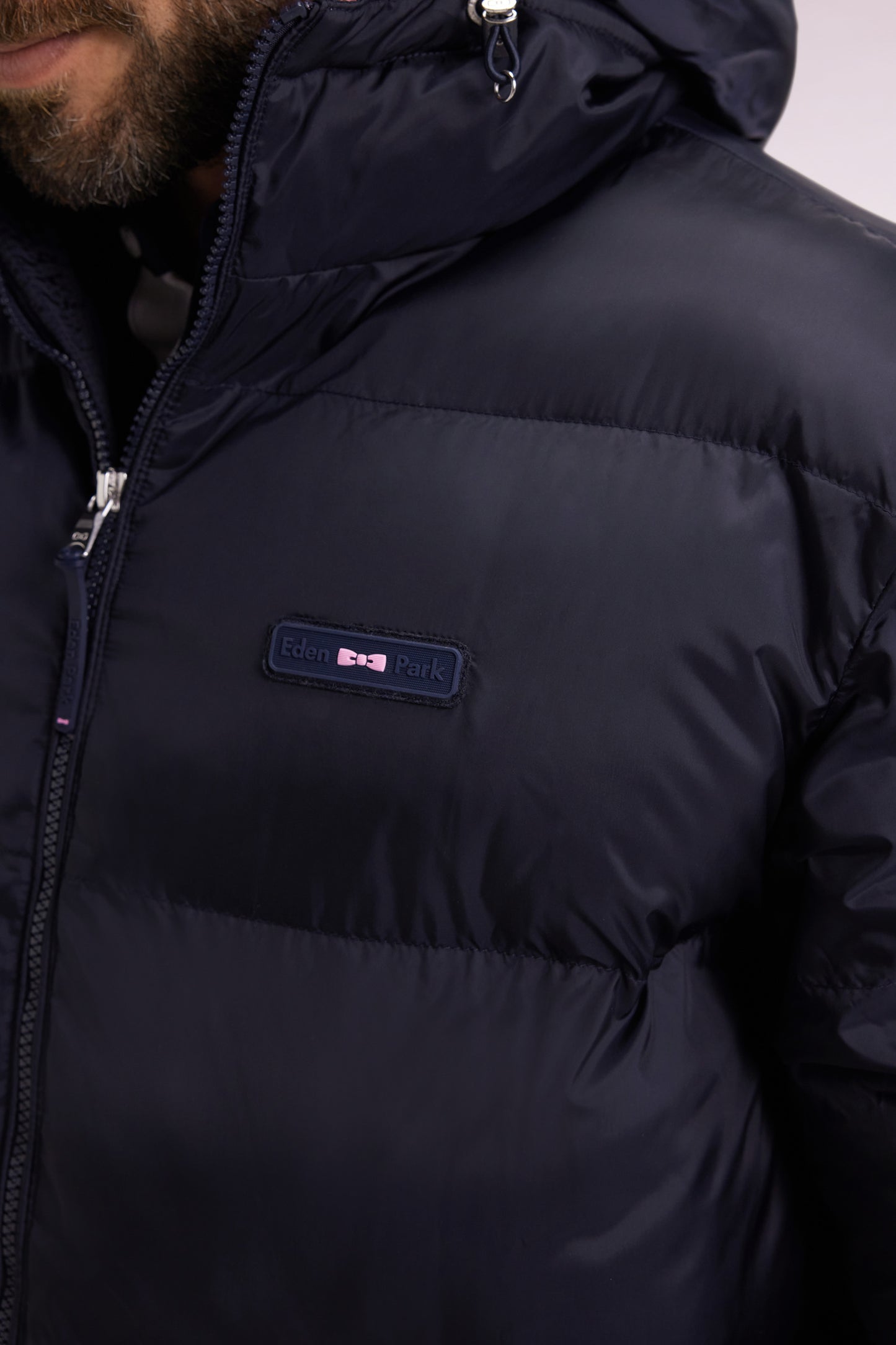 Doudoune longue en nylon matelassé marine