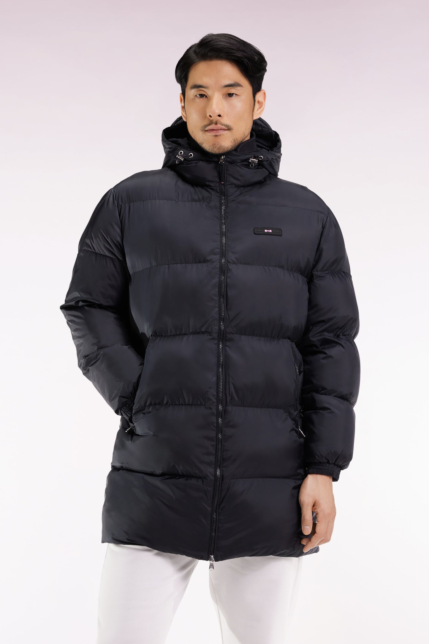 Doudoune longue en nylon matelassé noir