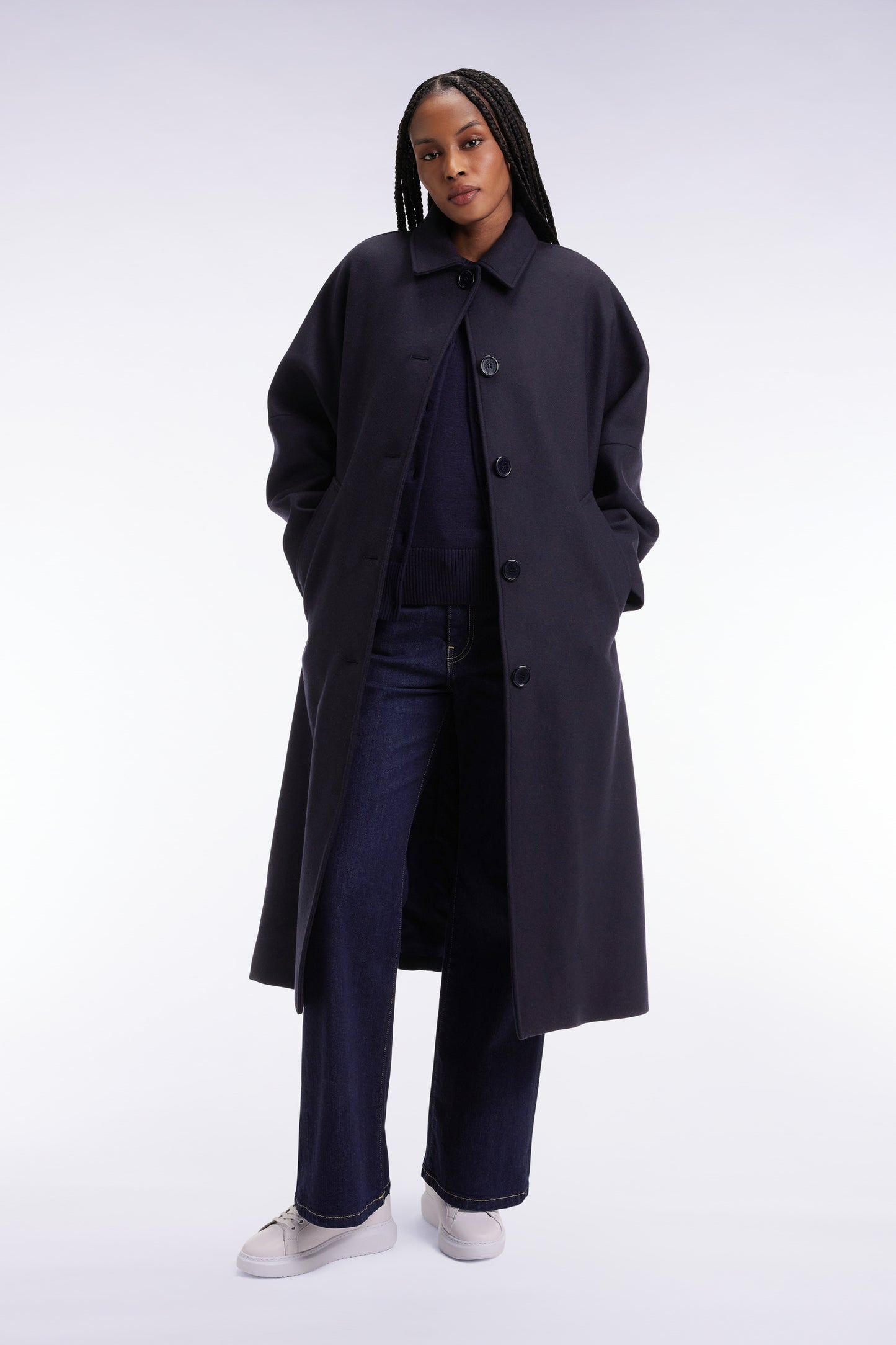 Manteau kimono en laine marine
