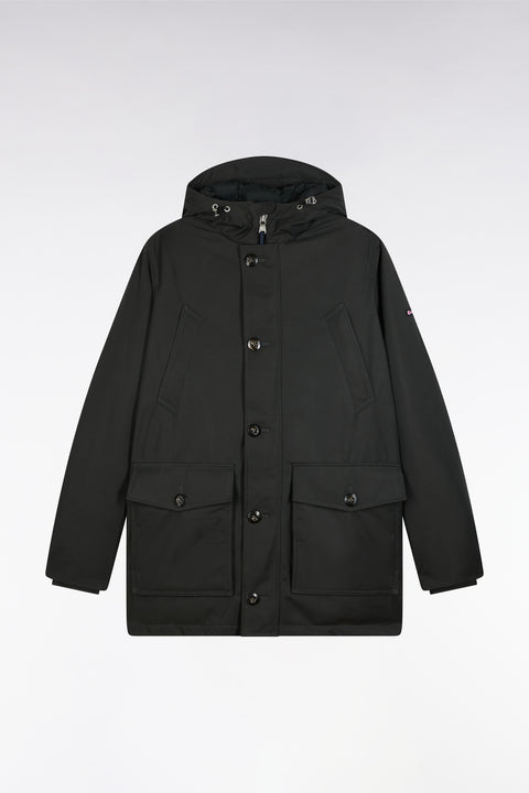 Parka courte en nylon kaki à poches plaquées - Image 2