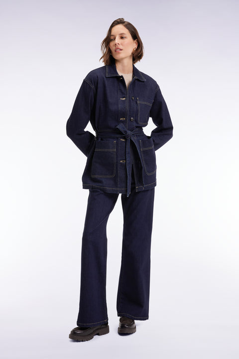 Surchemise ceinturée en denim stretch brut coupe Oversized - Image 3