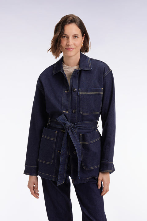 Surchemise ceinturée en denim stretch brut coupe Oversized - Image 1