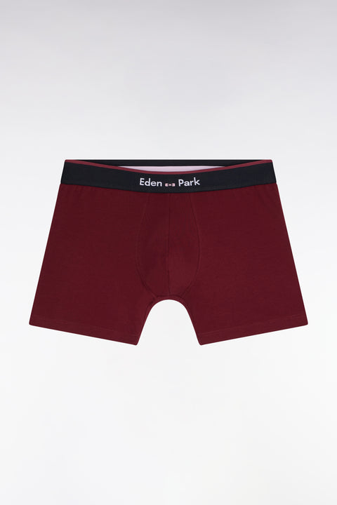 Boxer shorts in burgundy cotton jersey with contrasting stripes - Image 1