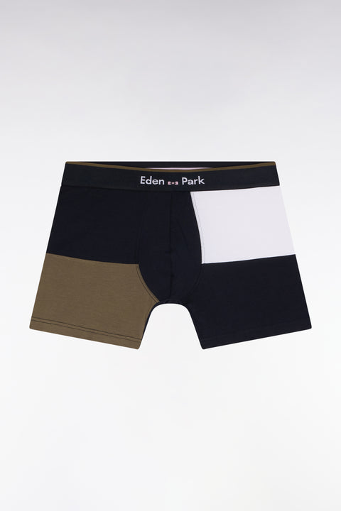Navy and khaki colorblock cotton jersey boxer shorts - Image 1
