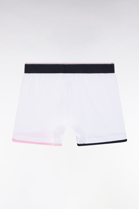 Boxer shorts in white cotton jersey with striped trim - Image 2