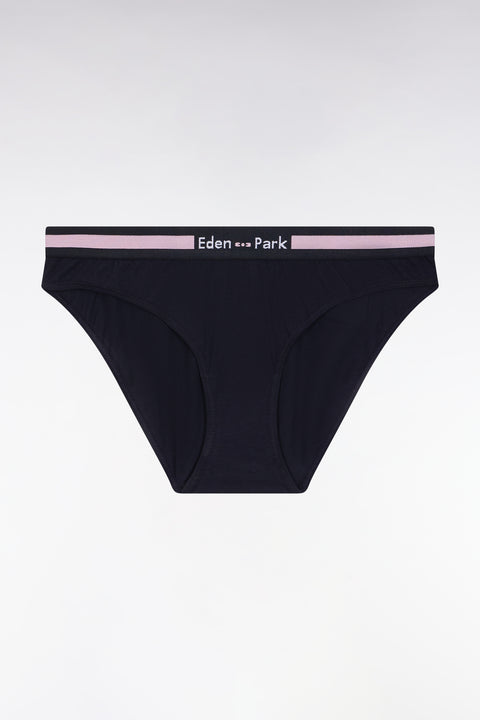 Navy stretch jersey panties with logo - Image 1