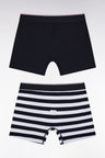 Lot de deux boxers en jersey de coton stretch marine et blanc