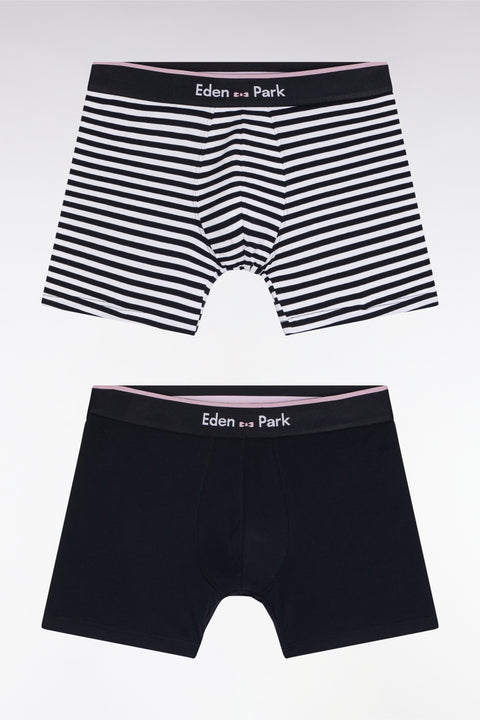 Lot de deux boxers en jersey de coton stretch marine et rayé - Image 1