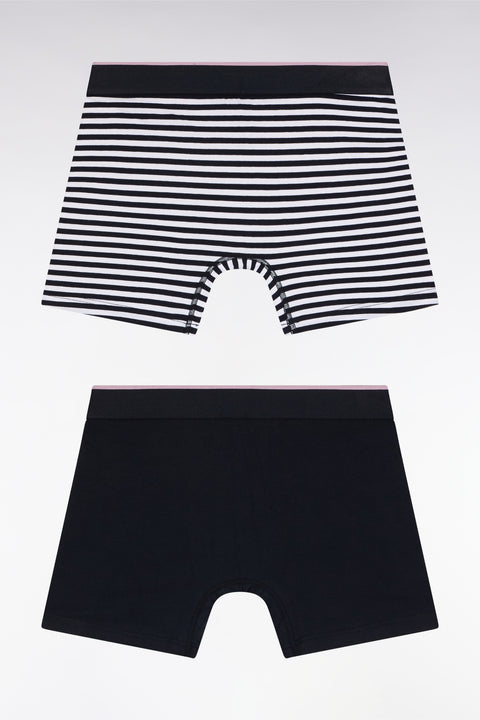 Lot de deux boxers en jersey de coton stretch marine et rayé - Image 2