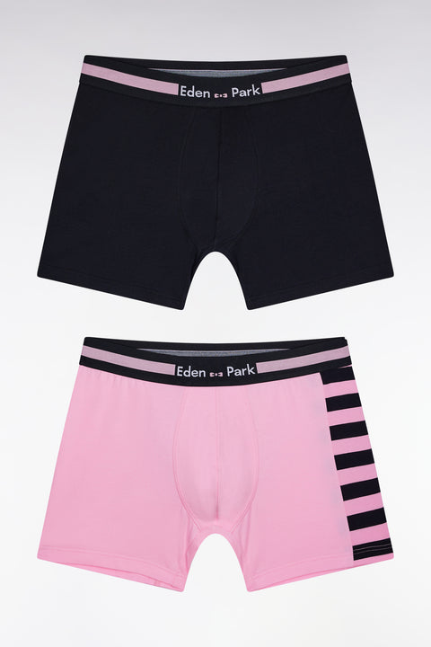 Lot de deux boxers en jersey de coton stretch à rayures rose et marine - Image 1