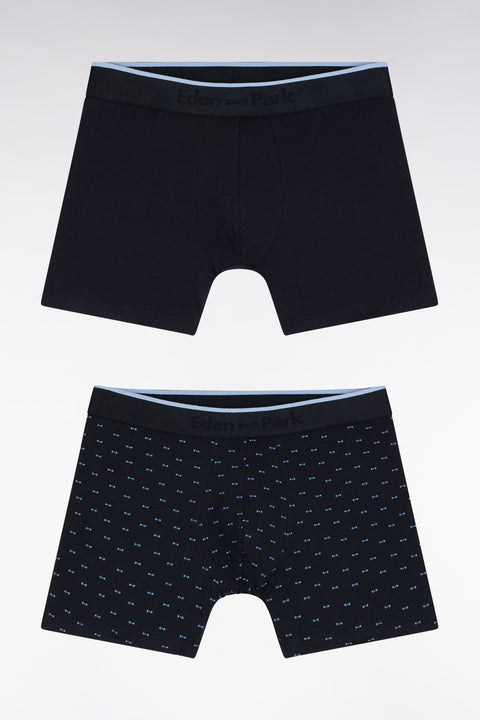 Lot de deux boxers en jersey de coton stretch uni et micro-motifs bleus - Image 1