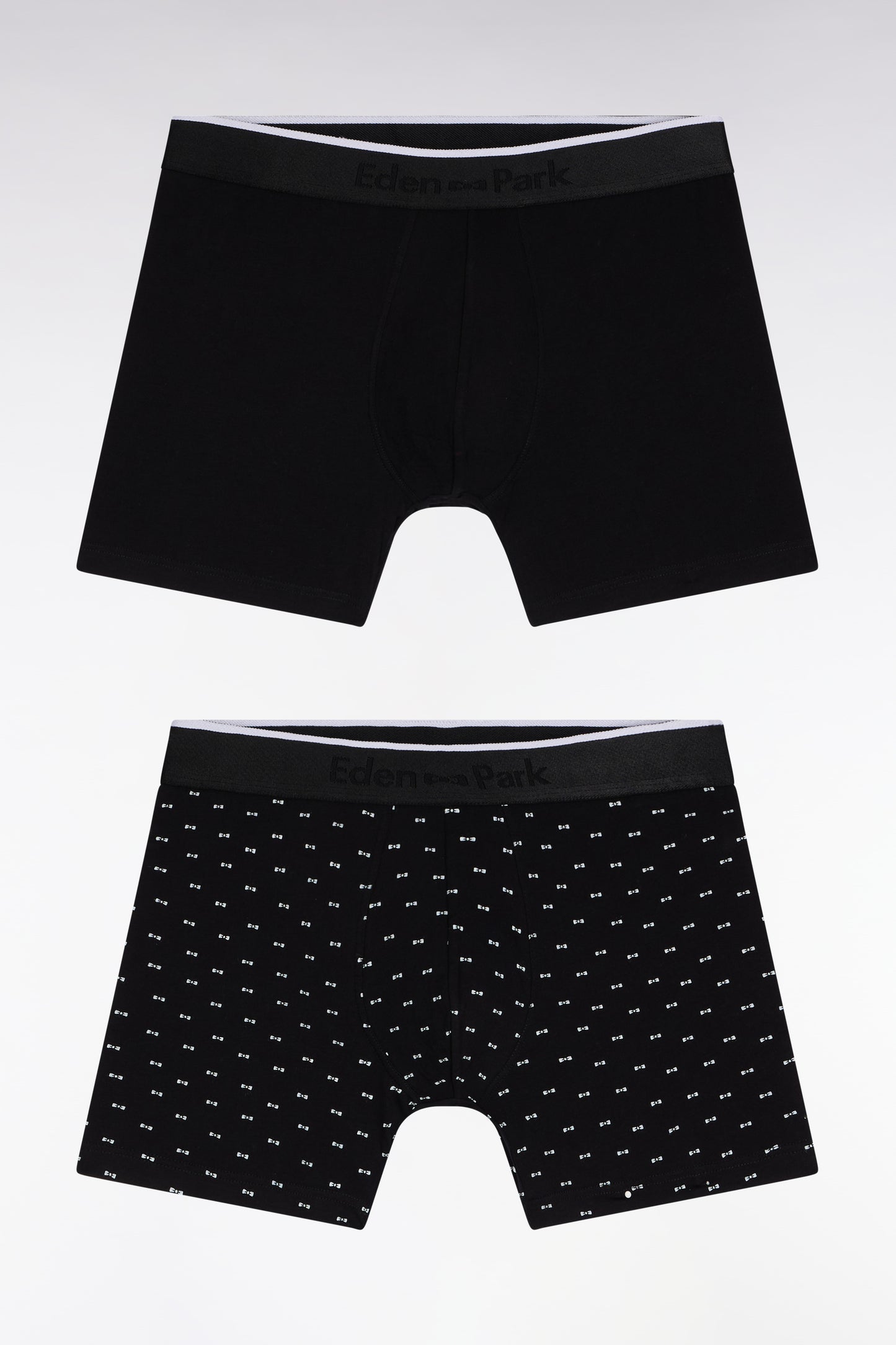 Set of two boxer shorts in plain stretch cotton jersey with black micro-patterns